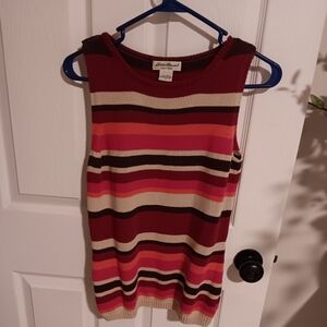 Eddie Bauer Sleeveless Striped Knit Tank in Burgundy, Pink & Cream. Small